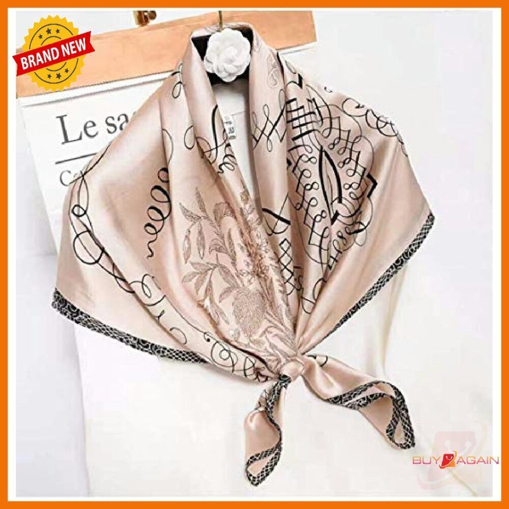 Large Square Silk Scarf 35" Head Wrap Versatile Accessory - Picture 7 of 8
